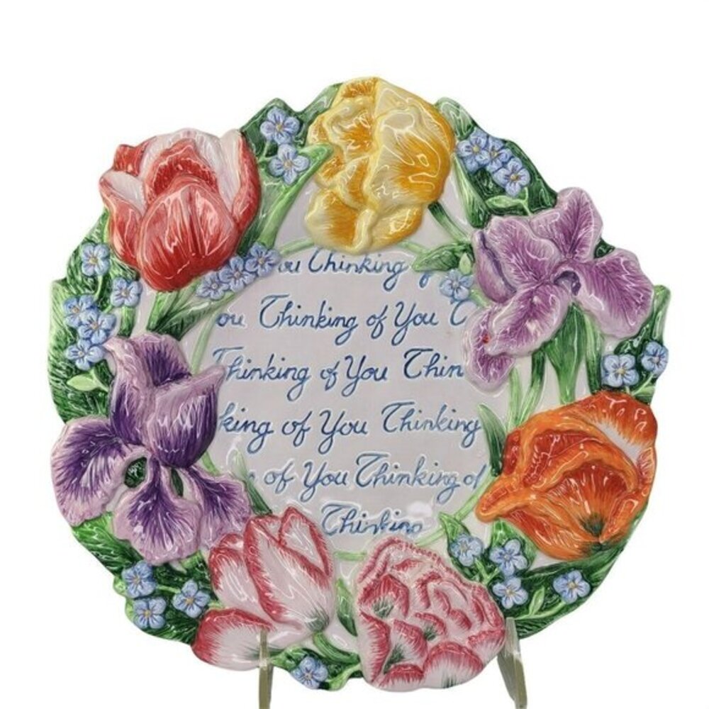 Fitz and Floyd Floral Snack Plate Thinking of You Spring Canape Cookie Embos Vtg